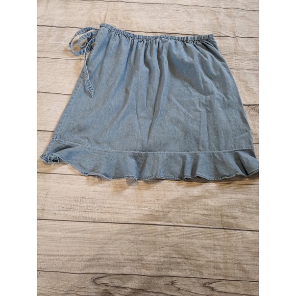 J. Crew Mercantile Faux Wrap Ruffle Chambray Skirt  Small - Picture 5 of 5